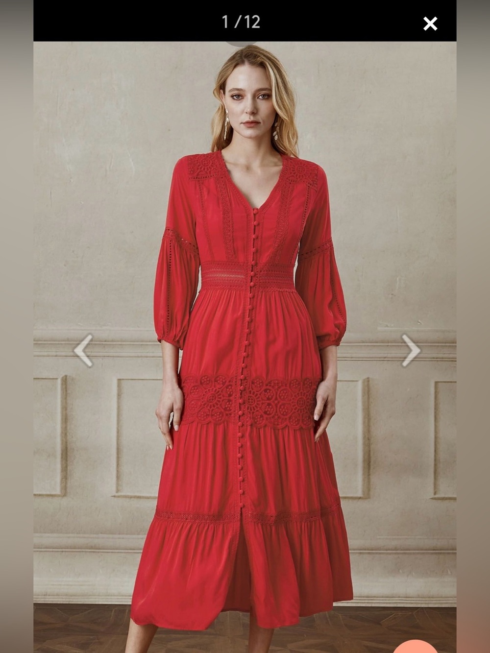 Chicwish Red Button-Front Boho Crocheted Maxi Dress